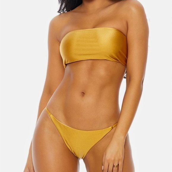 . Other - Tube Bandeau String Bottoms Bikini Swimwear Gold